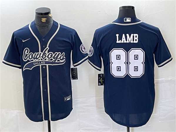 Mens Dallas Cowboys #88 CeeDee Lamb Navy Cool Base Baseball Stitched Jersey